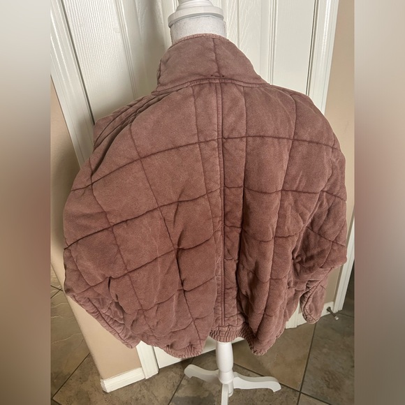 Free People Dolman Quilted Knit Jacket Cherry Cola - Picture 8 of 13